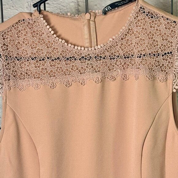 ZARA Blush Pink Lace Yoke Sleeveless Fit & Flare Dress | Medium - Picture 5 of 9